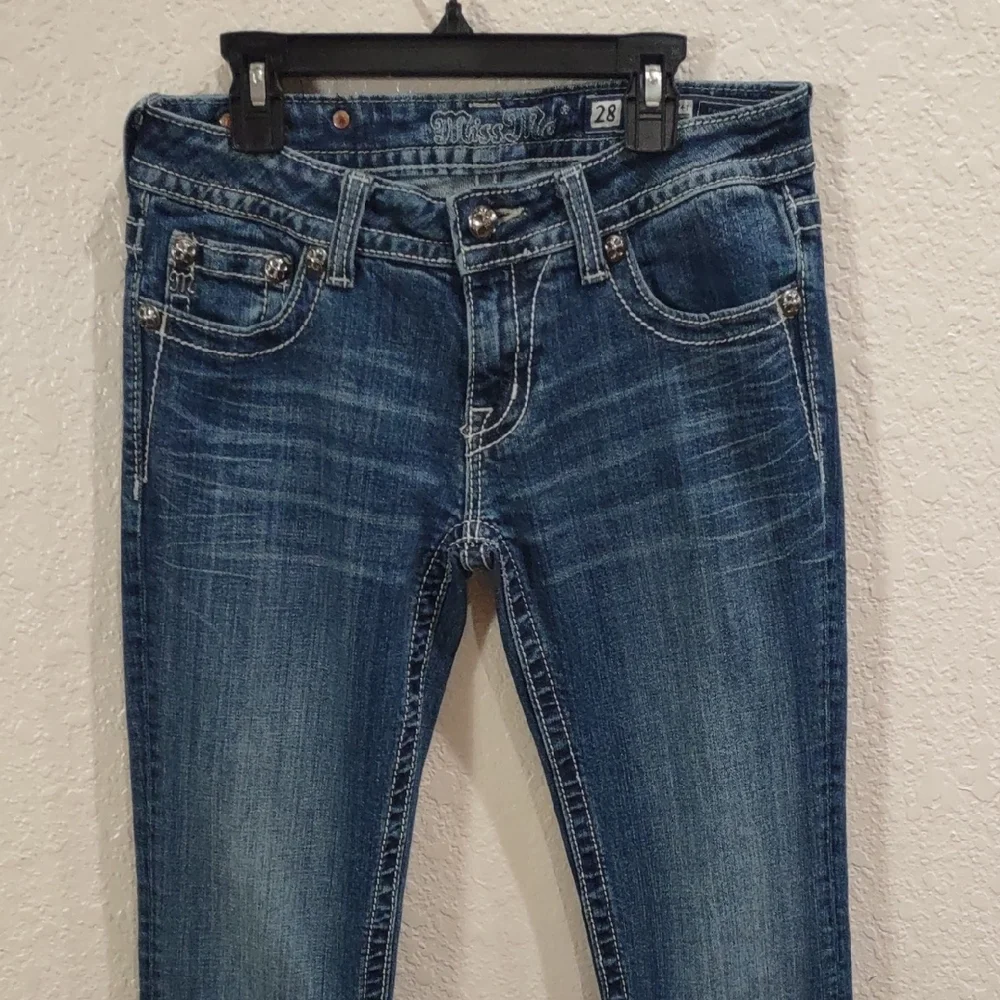 MISS ME STRAIGHT Blue Jeans with Embellished Pockets - Picture 5 of 17